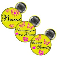 Button - Braut Security / Braut / Trauzeugin - gelb