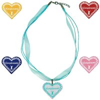 Organza Halskette - himmelblau - Herz mit Wunschaufdruck