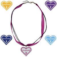 Organza Halskette - brombeer - Herz mit Wunschaufdruck