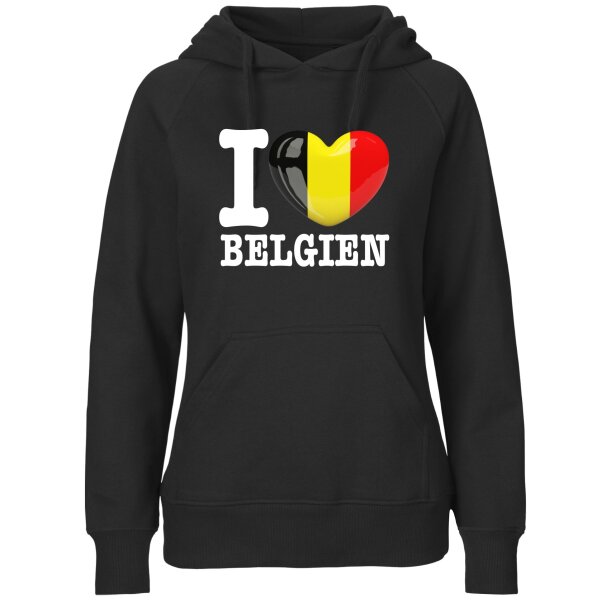 FanShirts4u Damen Hoodie - I LOVE BELGIEN M