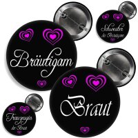 Button -- XXX der Braut / des Bräutigams -- schwarz