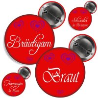 Button -- XXX der Braut / des Bräutigams -- rot