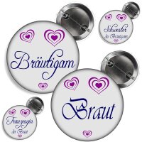 Button -- XXX der Braut / des Bräutigams -- weiß